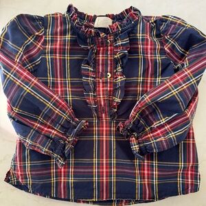 3T Crewcuts Navy and Red Plaid Ruffle Blouse